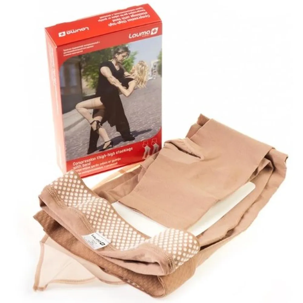 Lauma medical compression stockings open toe with rubber band/2nd class/size 2k/natural