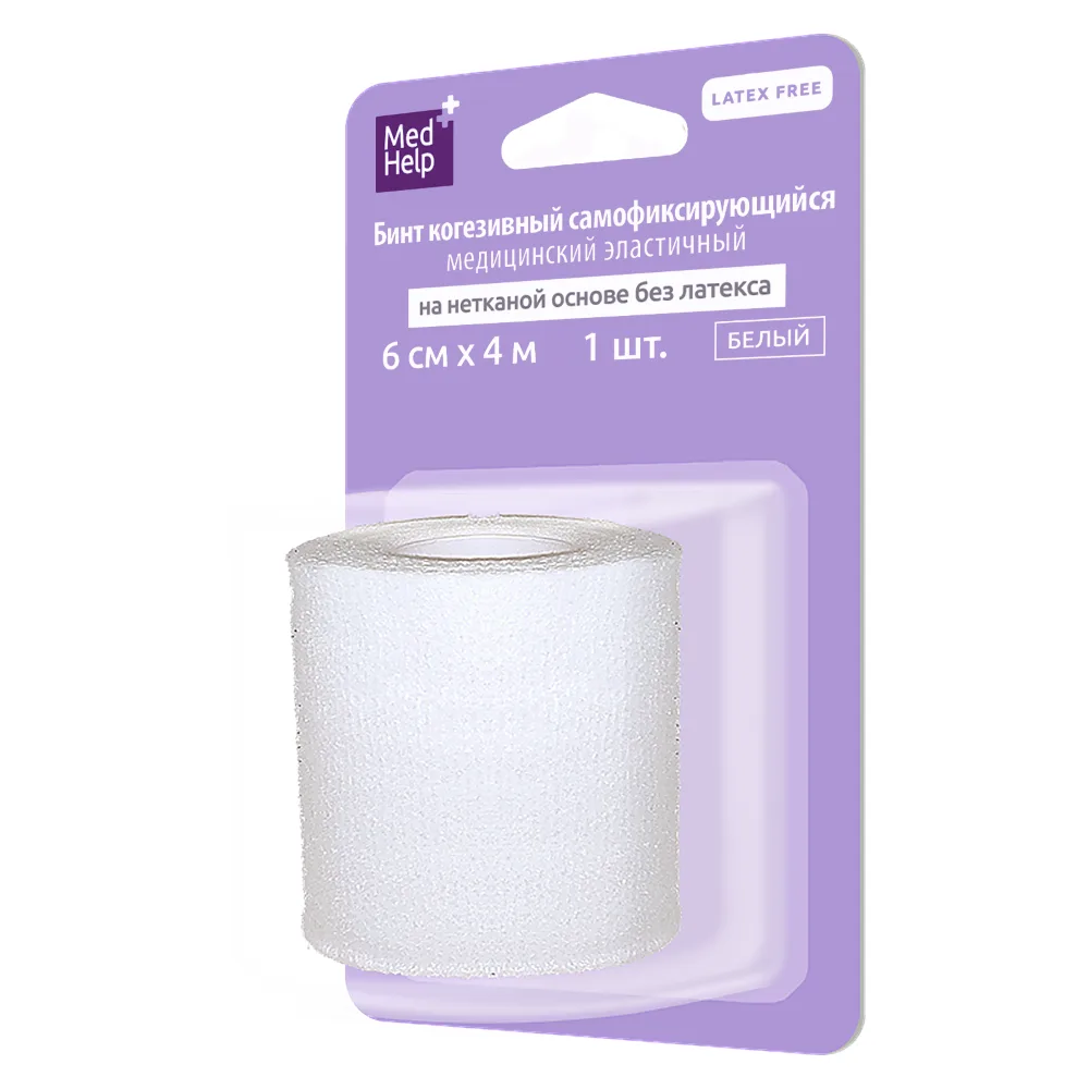 Medhelp cohesive self-adhesive elastic medical bandage non-woven latex-free white 6 cm x 4 m