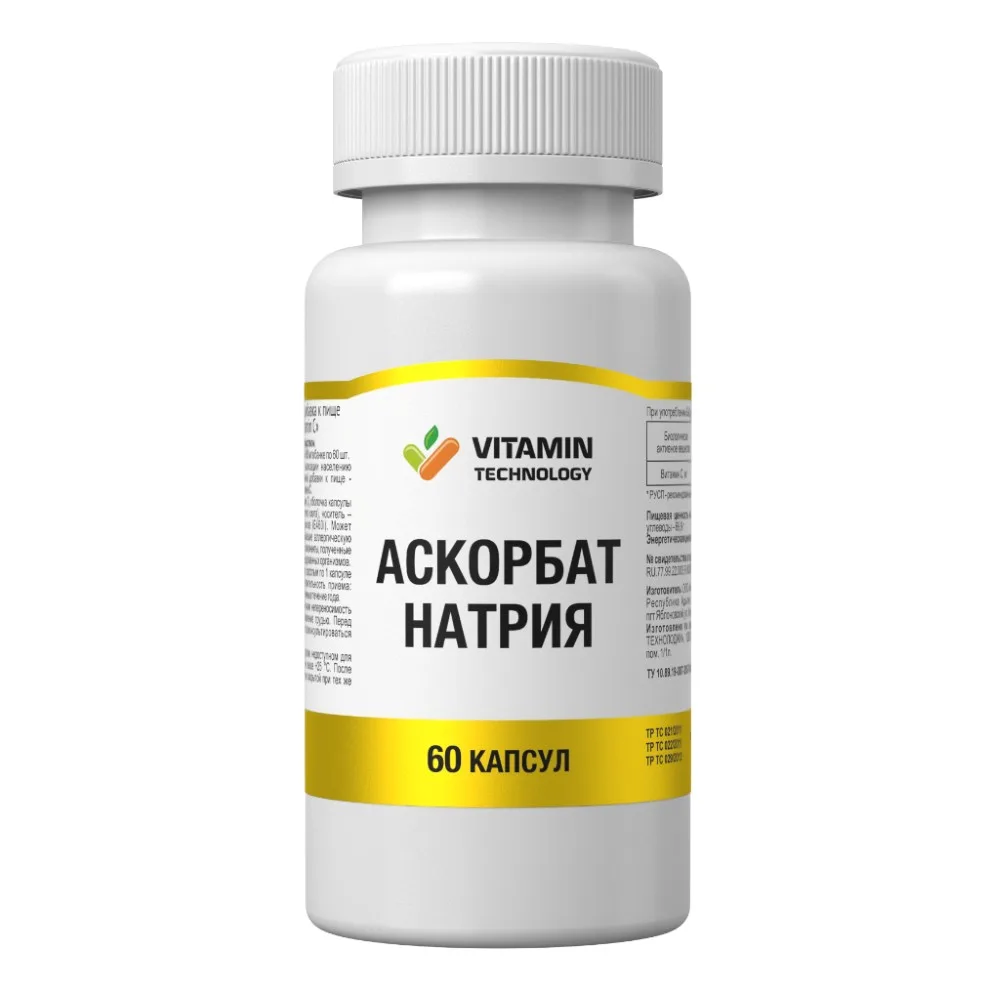 Vitamin Technology Sodium Ascorbate/Vitamin C 60 Capsules 680 mg
