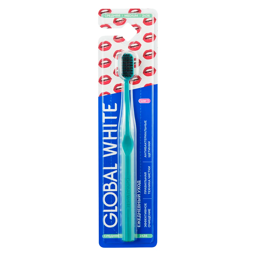 Global White Toothbrush Medium Daily Care/Medium