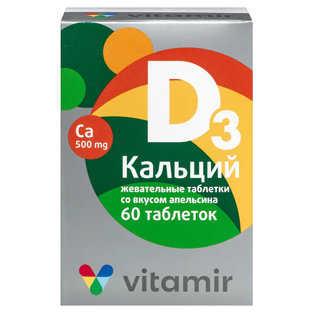 Vitamir Calcium D3 60 Chewable Tablets 1.7 g Orange Flavor