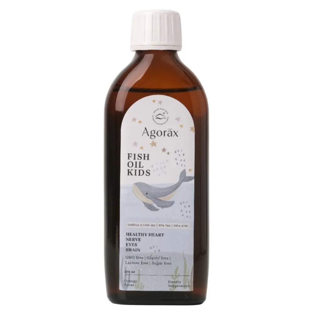 Agorax Fish Oil (Cod Liver Oil) Kids 150 ml Liquid with Orange Flavor / Measuring Cap