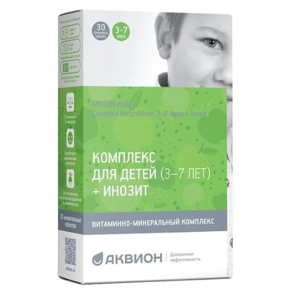 Akvion Daily Complex for Children 3-7 Years + Inositol Apple Flavor 30 Chewable Tablets 0.87 g
