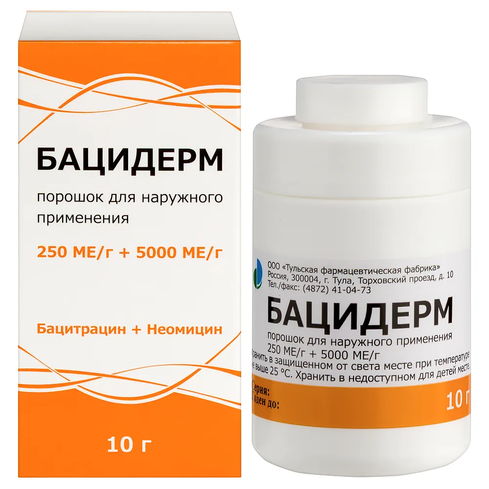 Baciderm 250 IU/g + 5000 IU/g powder for external use 10 g