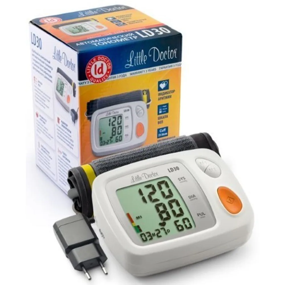 LD30 Automatic Blood Pressure Monitor with Adapter, Arrhythmia Indication, Large Display