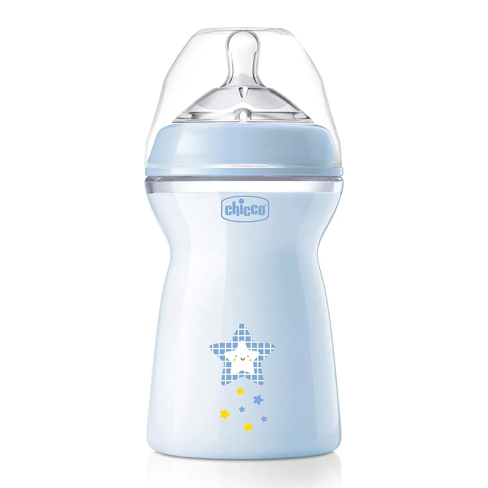 Chicco Natural Feeling Polypropylene Bottle + Silicone Nipple with Flexors 6+ 330 ml Blue