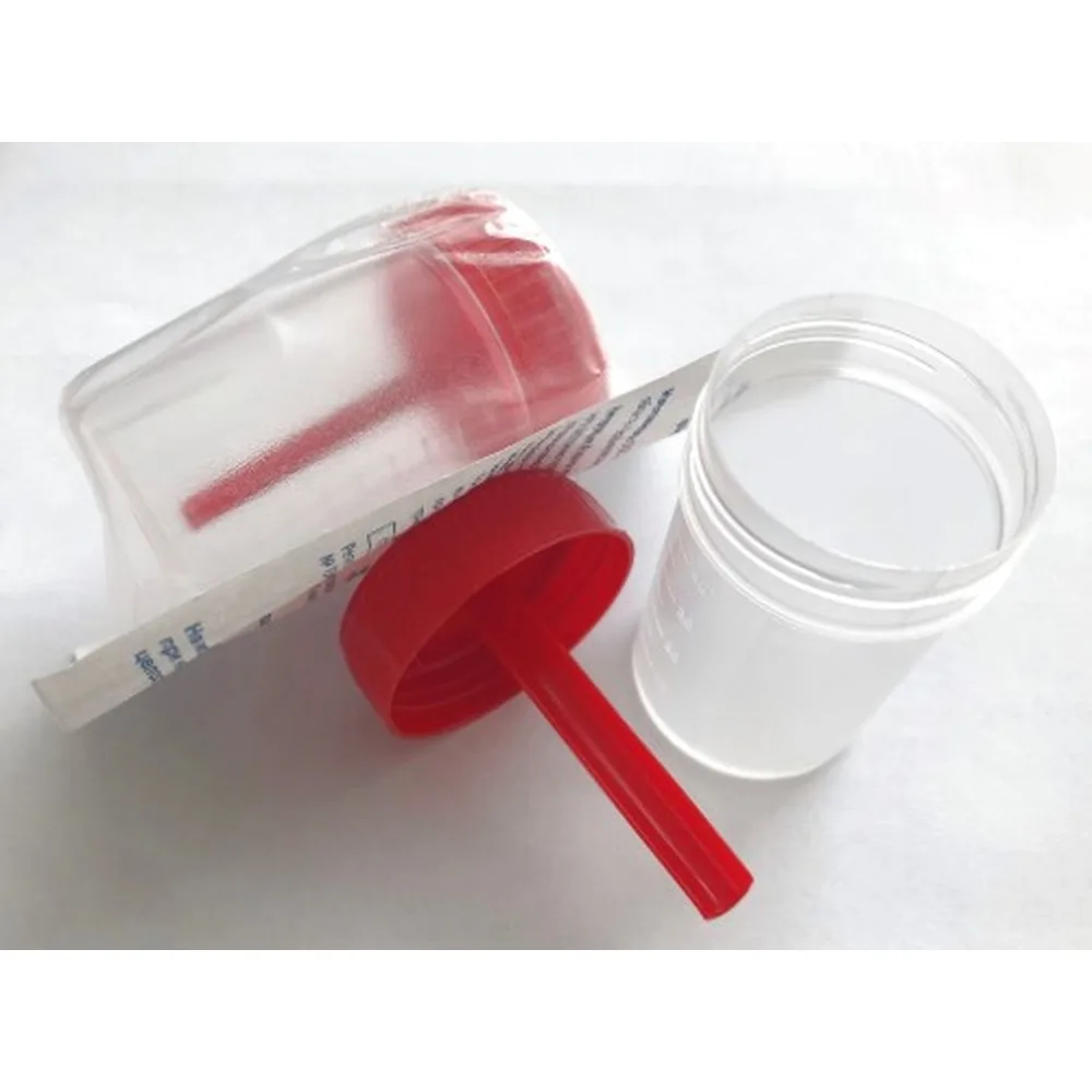 Sterile disposable medical polymer container with lid and spoon 60 ml