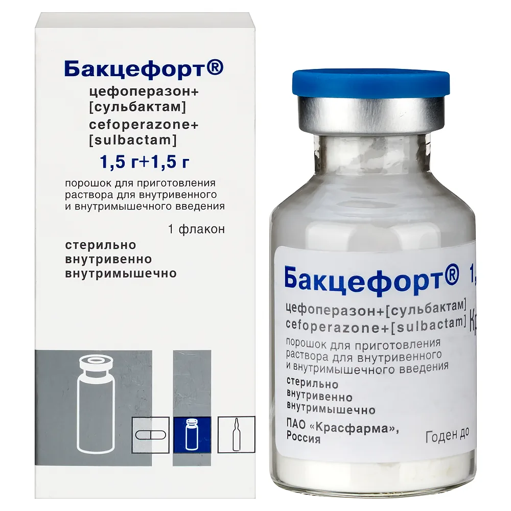 Bactefort 1500mg+1500mg powder for solution for intravenous and intramuscular administration vial 1 pc.
