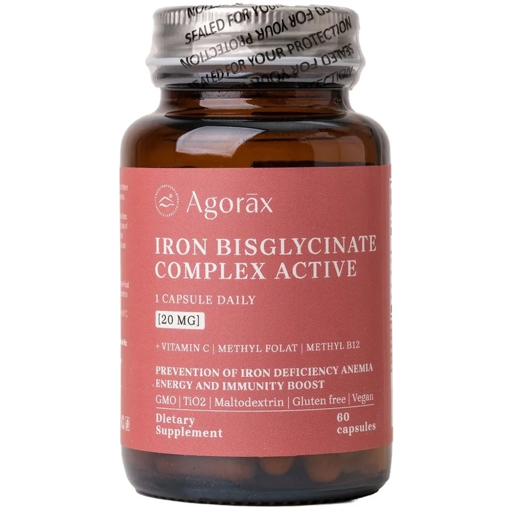 Agorax Iron (Iron) Bisglycinate Complex Active 60 Capsules 475 mg