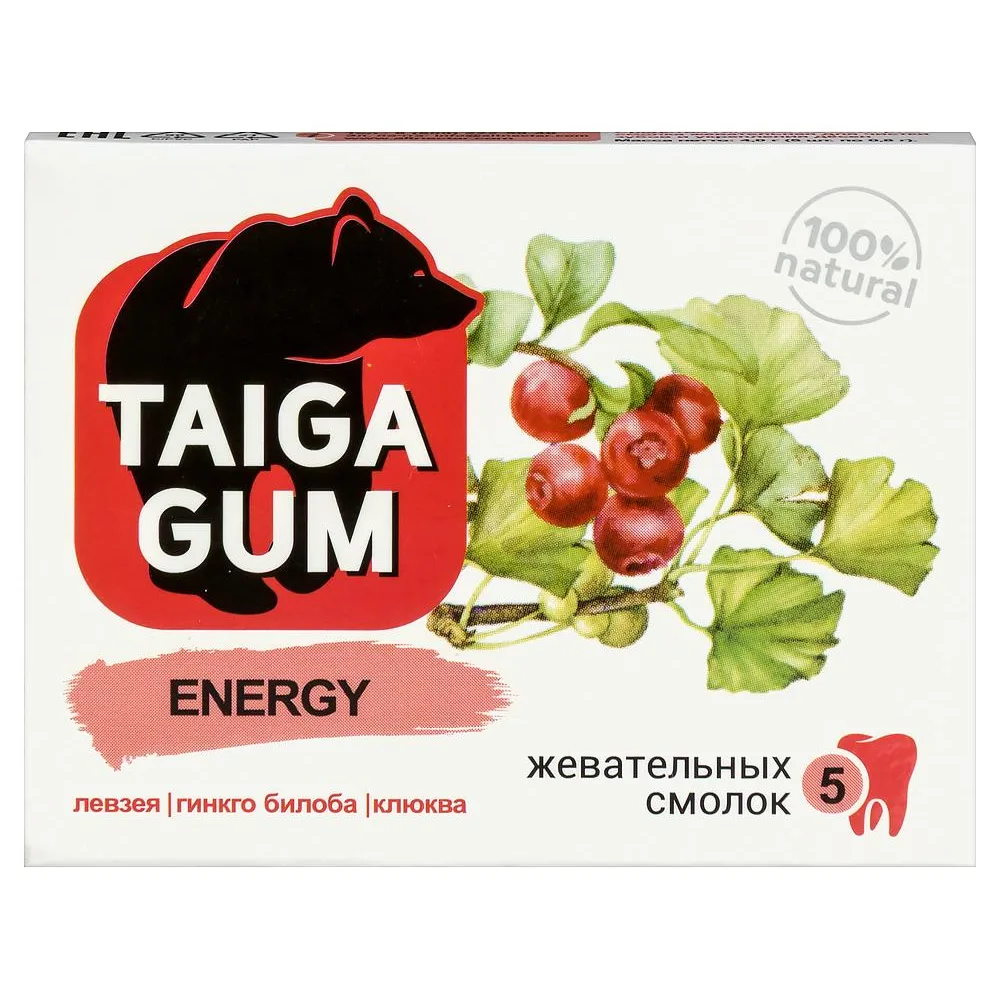 Taiga Gum Chewing Gum Energy from Siberian Larch Resin with Beeswax Coated in Plant Powder 5 pcs.