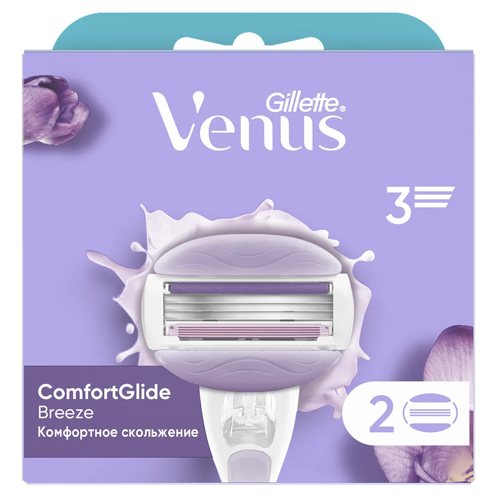 Gillette Venus ComfortGlide Breeze Replacement Cartridges for Safety Razors 2 pcs with Gel Pads
