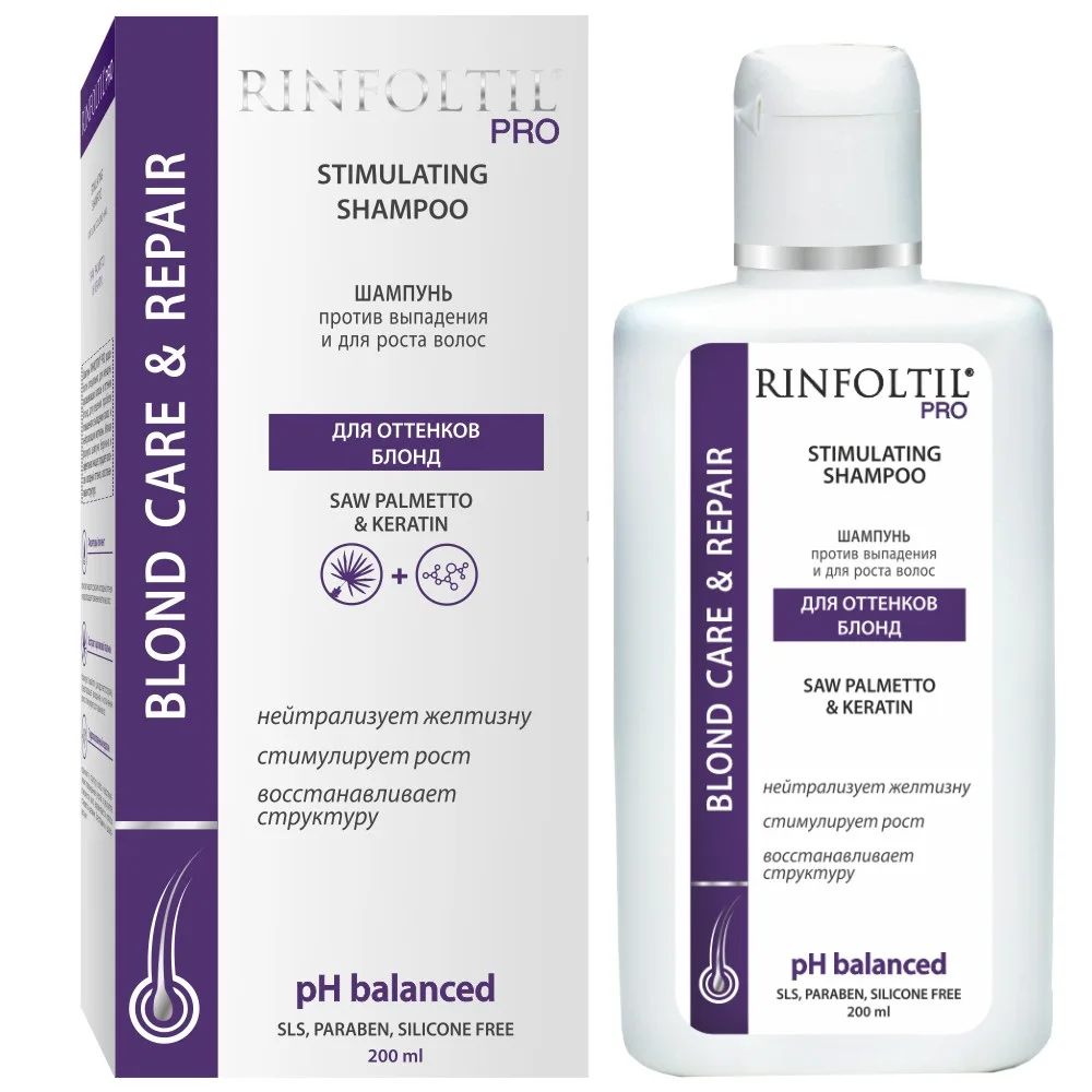Rinfoltil Pro Shampoo for Hair Loss and Hair Growth for Neutralizing Yellow Tones in Colored Hair in Blonde Shade 200 ml