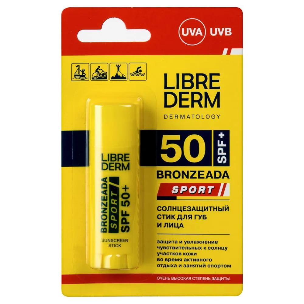 Librederm Bronzeada Sport Lip and Face Sunscreen Stick SPF 50+ 4.8 g