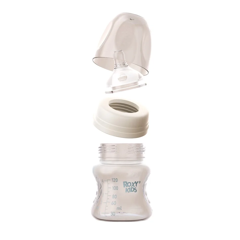 Roxy-kids feeding bottle with wide neck silicone nipple size s 0+ 120 ml/coconut