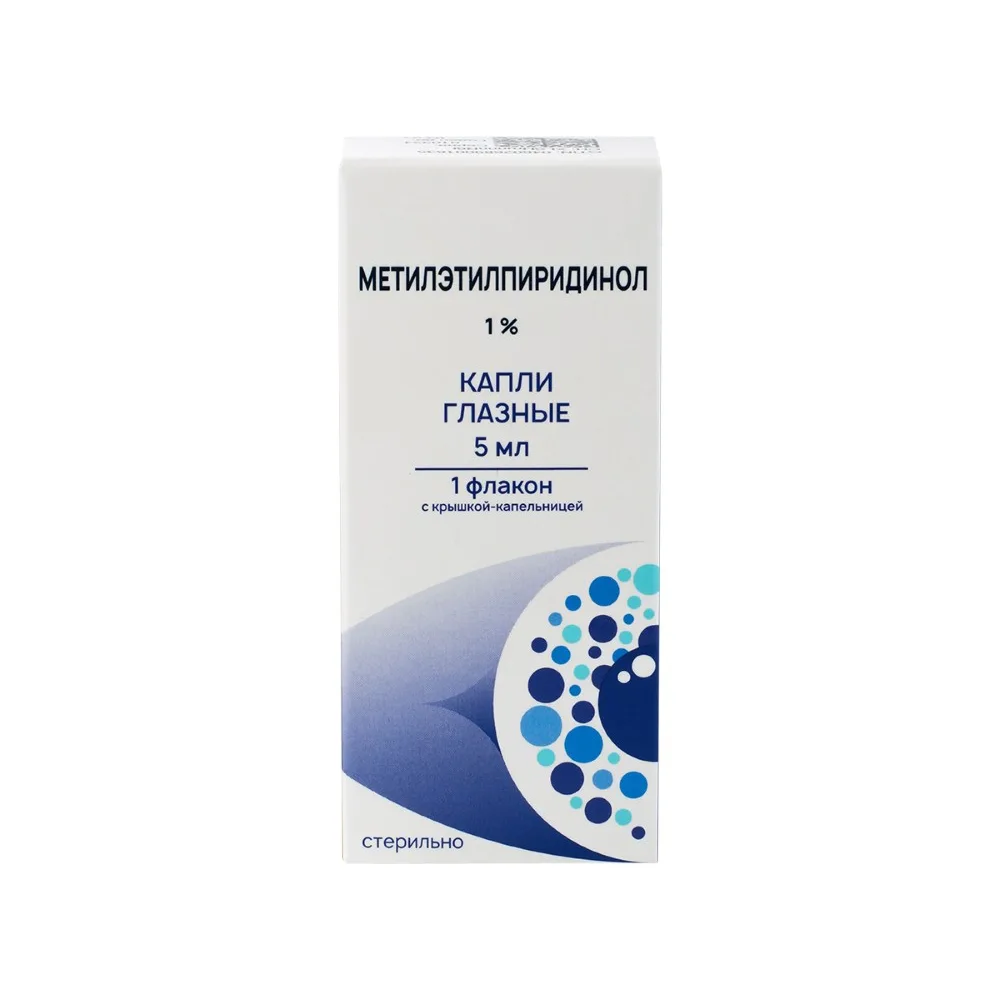 Methylethylpyridinol 1% eye drops 5 ml bottle with dropper cap