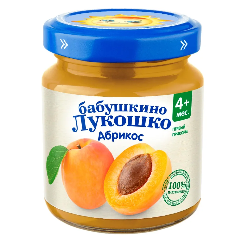Babushkino Lukoshko Apricot Puree Fruit Homogenized Sterilized for Early Age Nutrition 100 g