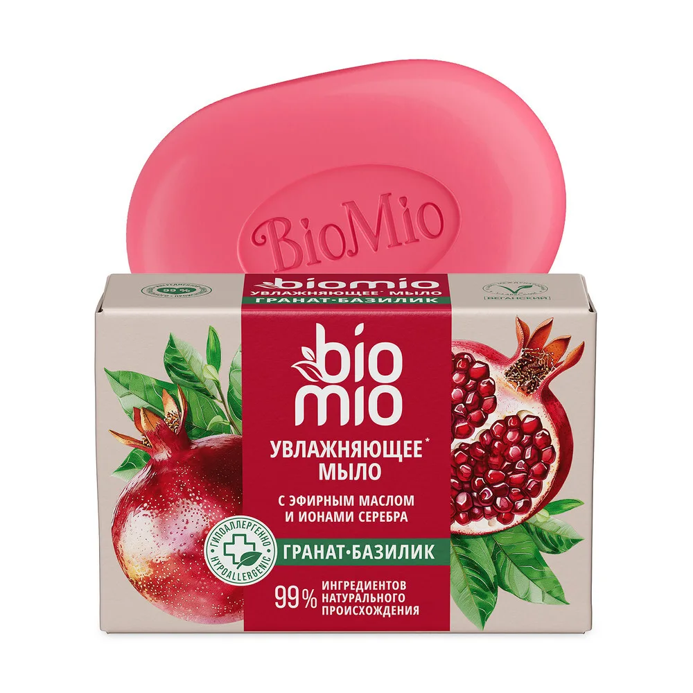 Biomio Bio-Soap Aromatherapy Natural Soap Pomegranate and Basil Essential Oil 90 g