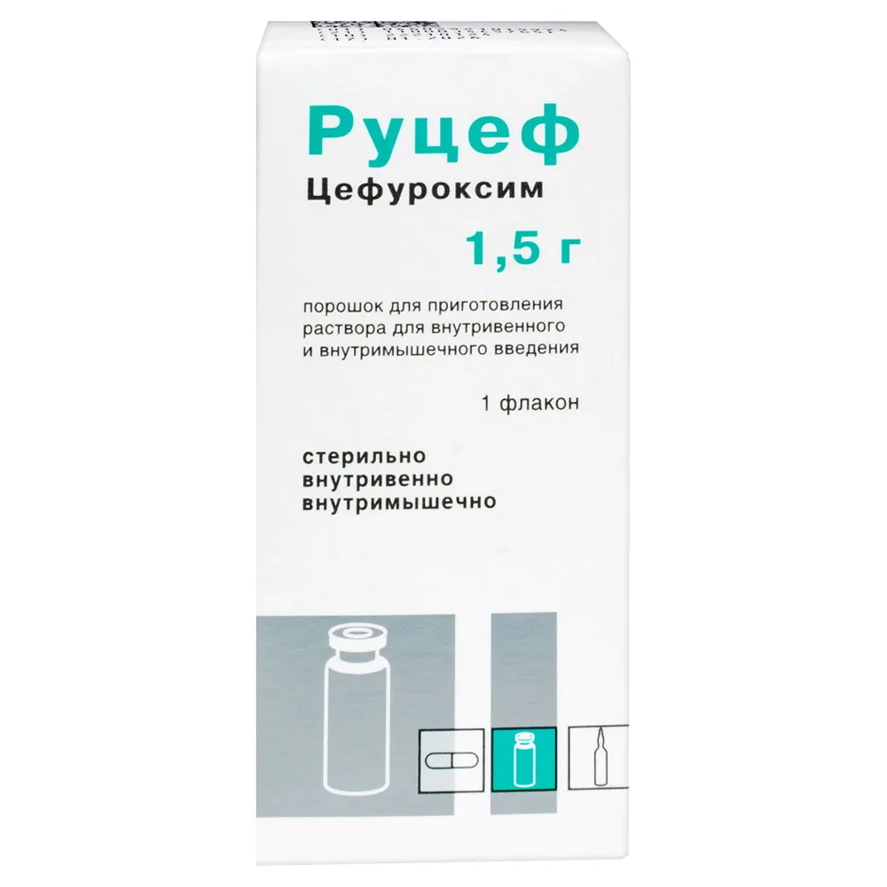 Rucef powder for solution for intravenous and intramuscular administration 1.5 g vial 1 pc.