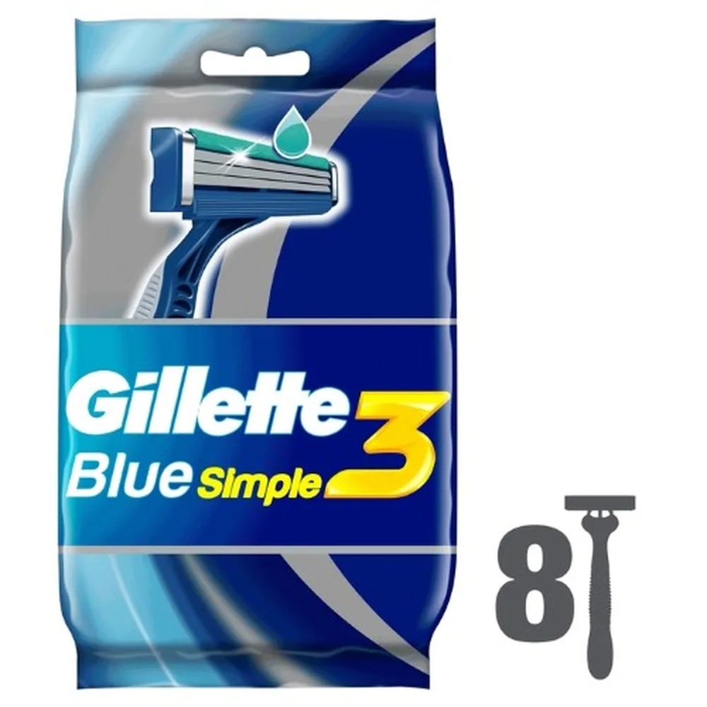 Gillette Blue 3 Simple Safety Razors Disposable 8 pcs.
