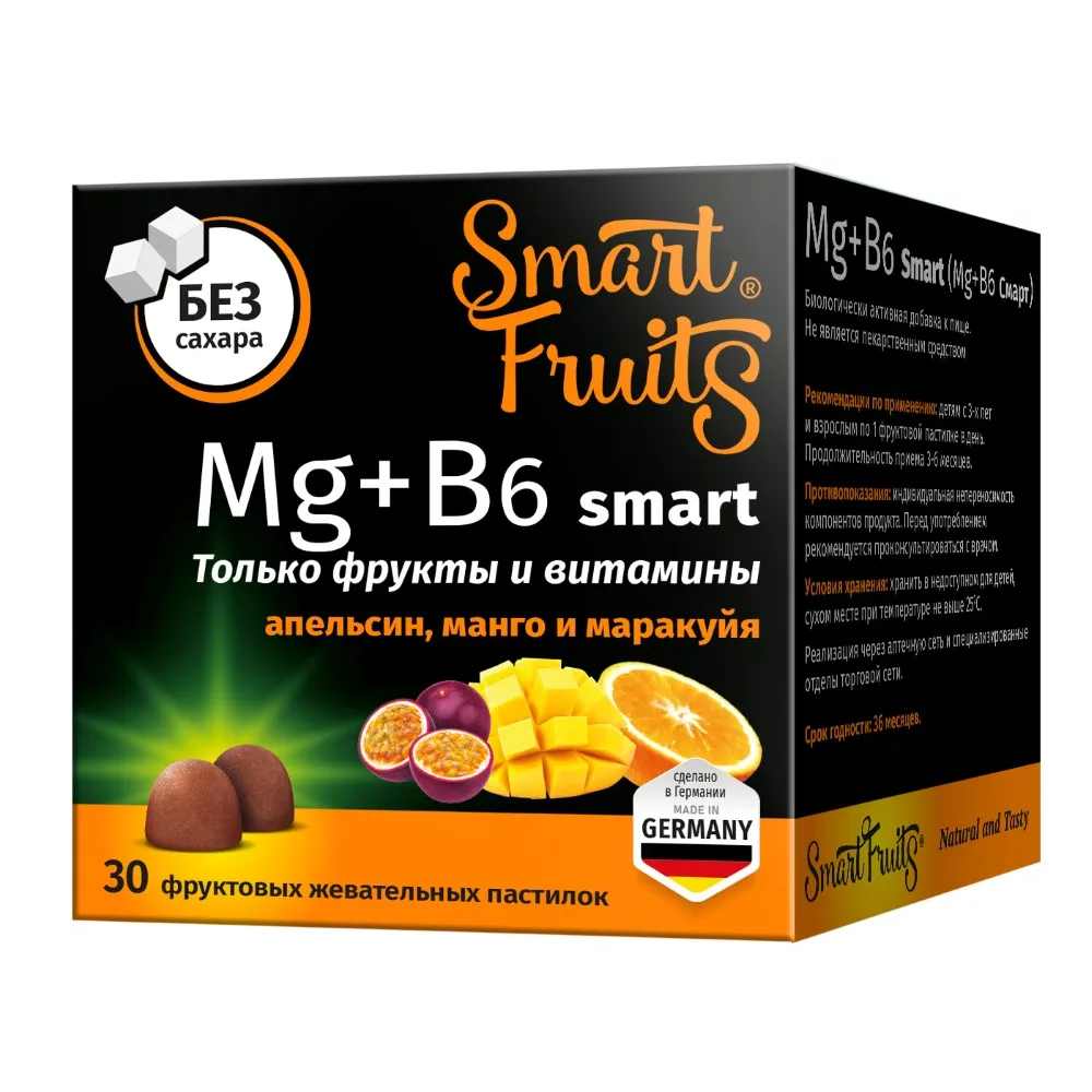 Smart Fruits Mg+B6 Smart 30 pcs Chewable Tablets 2.5 g