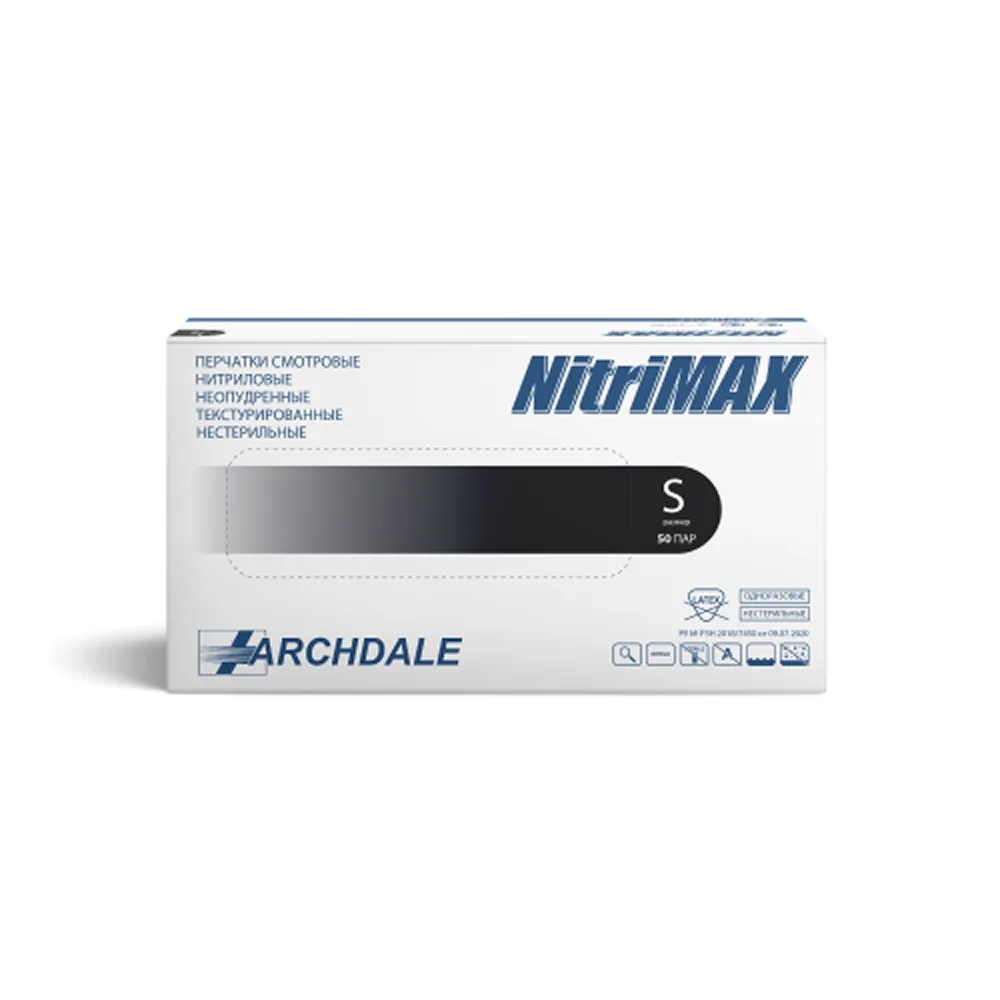 Archdale Nitrimax Non-Sterile Powder-Free Textured Nitrile Examination Gloves S 50 pairs/Black