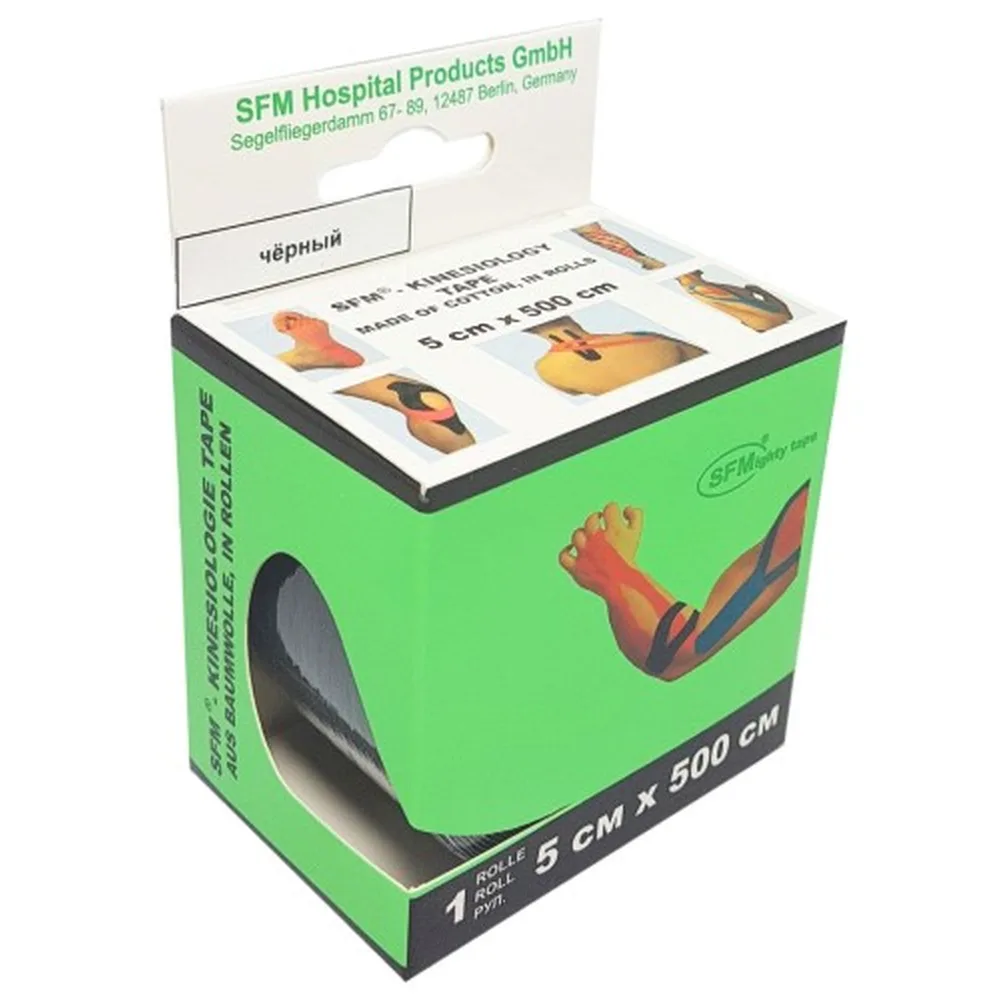 SFM-Plaster Kinesiology Tape on Cotton Base Roll 5x500 cm 1 pc/Black/Kinesio Tape