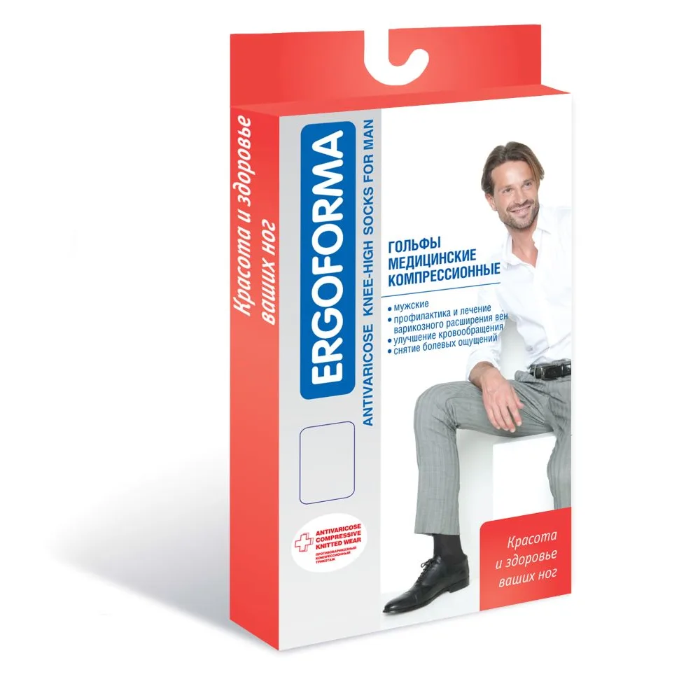Ergoforma knee-high stockings compression men's class 2/size 2/open toe/black