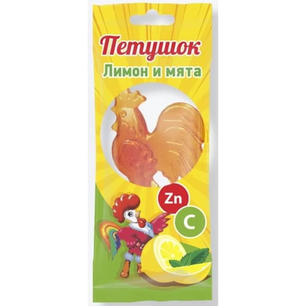 Petushok Lollipop Candy with Zinc and Vitamin C Lemon and Mint Flavor 17 g