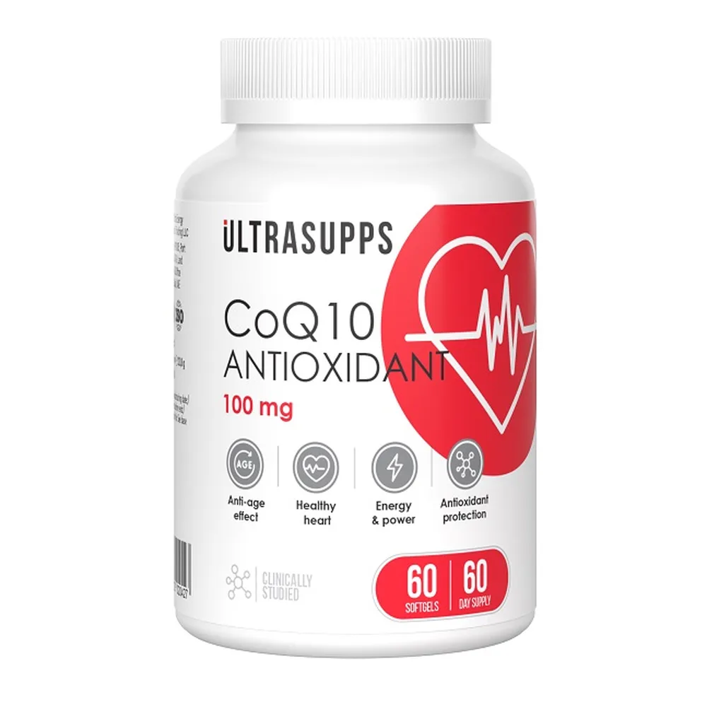 Ultrasupps coenzyme Q10 antioxidant 100 mg 60 capsules 380 mg/jar