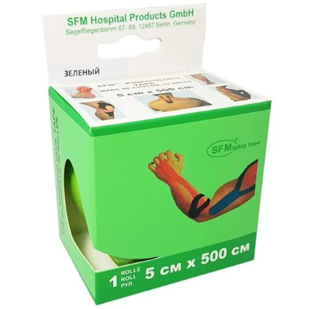 SFM-Plaster Kinesiology Tape Cotton-Based Roll 5x500 cm 1 pc/Green/Kinesio Tape