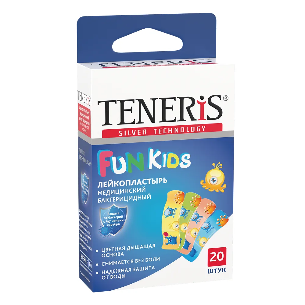 Teneris medical bactericidal adhesive plaster polymer-based 5.6x1.9 cm 20 pcs. fun kids