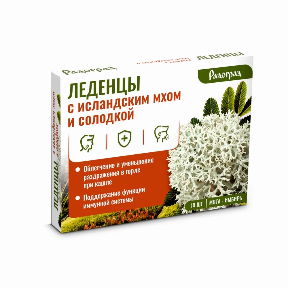Radograd lozenges with Icelandic moss and licorice flavor mint and ginger 10 pcs. lozenges weighing 3.2 g