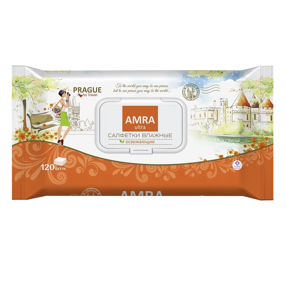 Amra refreshing wet wipes 120 pcs. travel prague