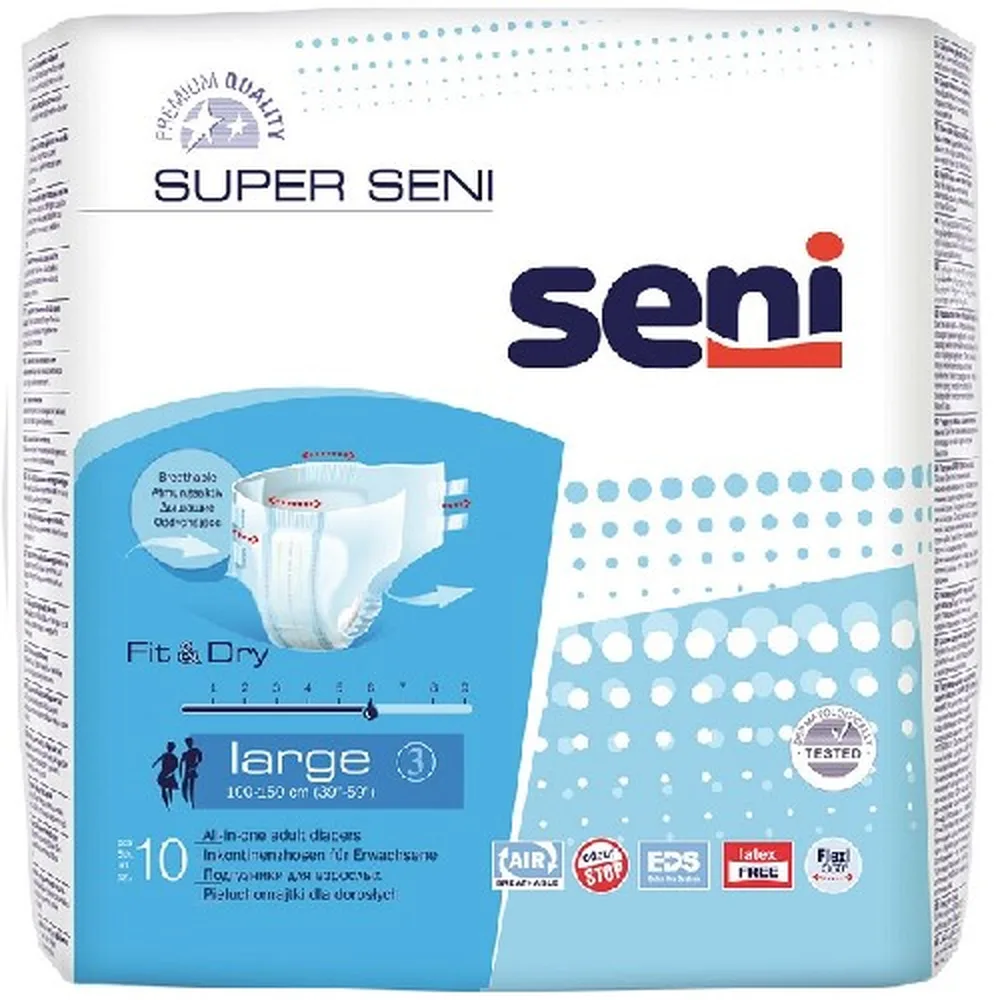 Seni Super Adult Diapers Size Large Waist Circumference 100-150 cm 10 pcs