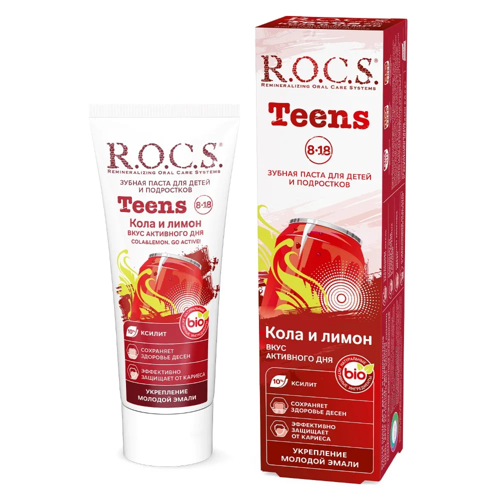 Rocs Teens Toothpaste Active Day Cola and Lemon Flavor 74 g