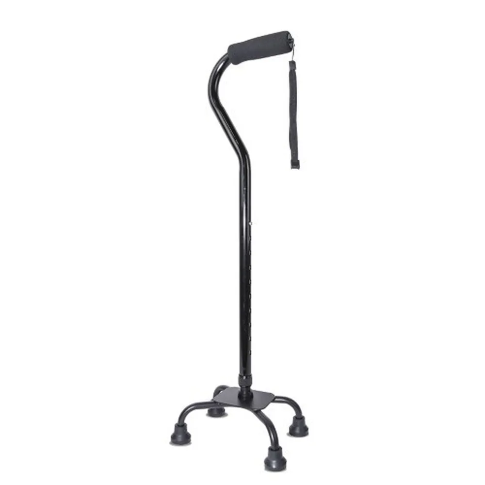 Black telescopic metal walking cane with 4 supports