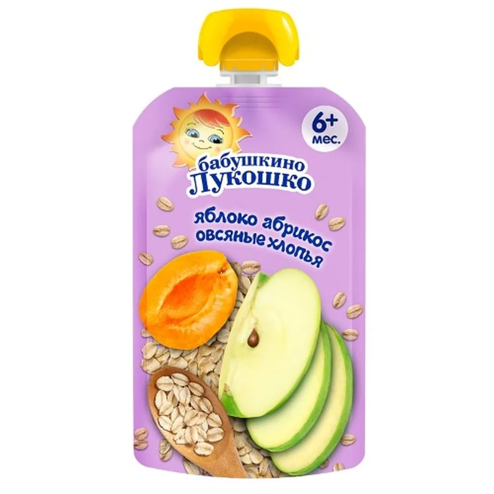 Babushkino Lukoshko Apple and Apricot Puree with Oat Flakes for Baby Food 125 g