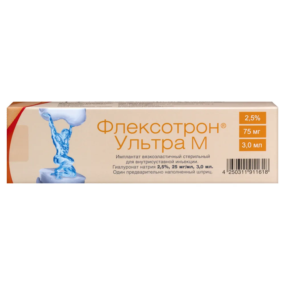 Flexotron Ultra M Viscous Elastic Sterile Implant for Intra-Articular Injection Sodium Hyaluronate 2.5% 25 mg/ml 3 ml 1 pc. syringe
