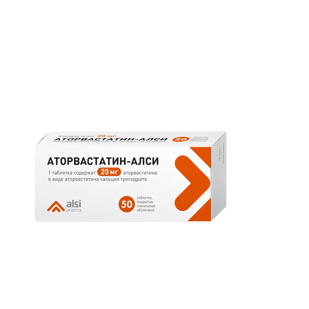 Atorvastatin-Alsi 20 mg 50 tablets, film-coated