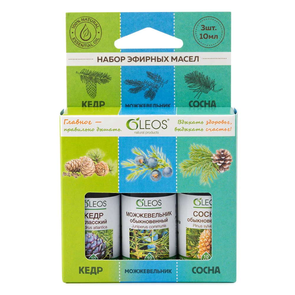 Oleos essential oils kit cedar atlas common juniper common pine 10 ml 3 pcs.