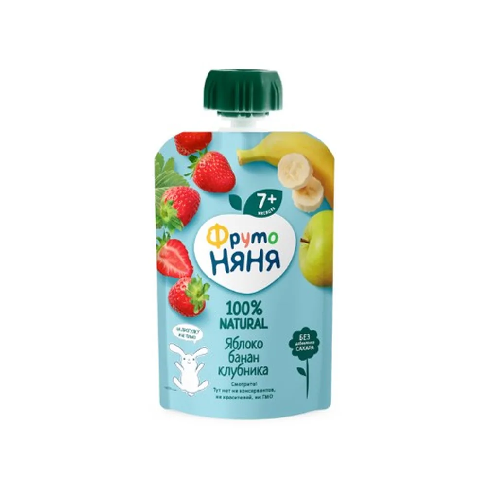 FrutoNyanya puree dessert from apples, bananas, and strawberries 90 g