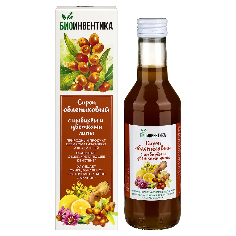Sea buckthorn syrup with ginger and linden flowers 250 ml bottle liquid/bioinventica/