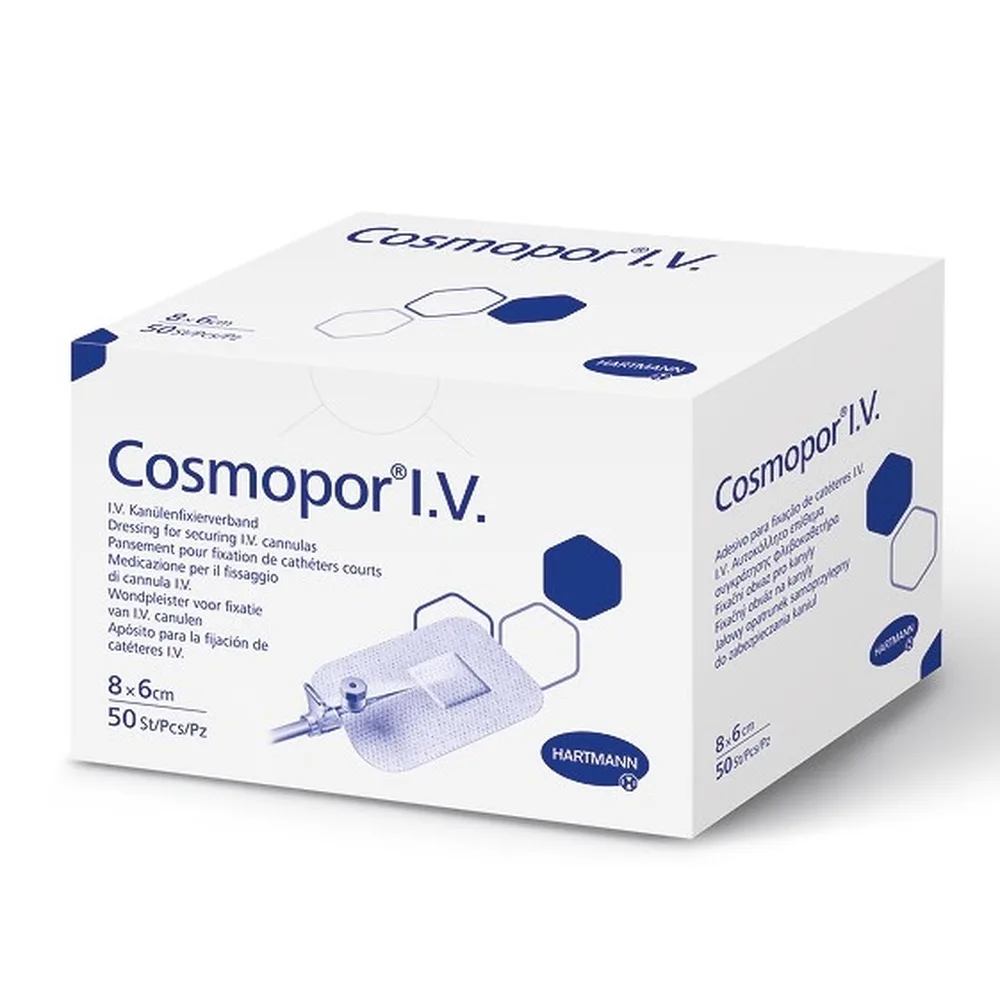 Cosmopor IV 8x6 cm 50 pcs sterile adhesive dressings for cannula fixation