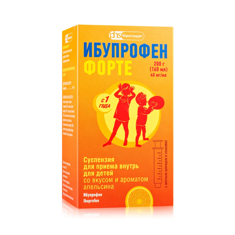 Ibuprofen Forte 40 mg/ml suspension for oral use for children orange flavor 200 g with measuring syringe