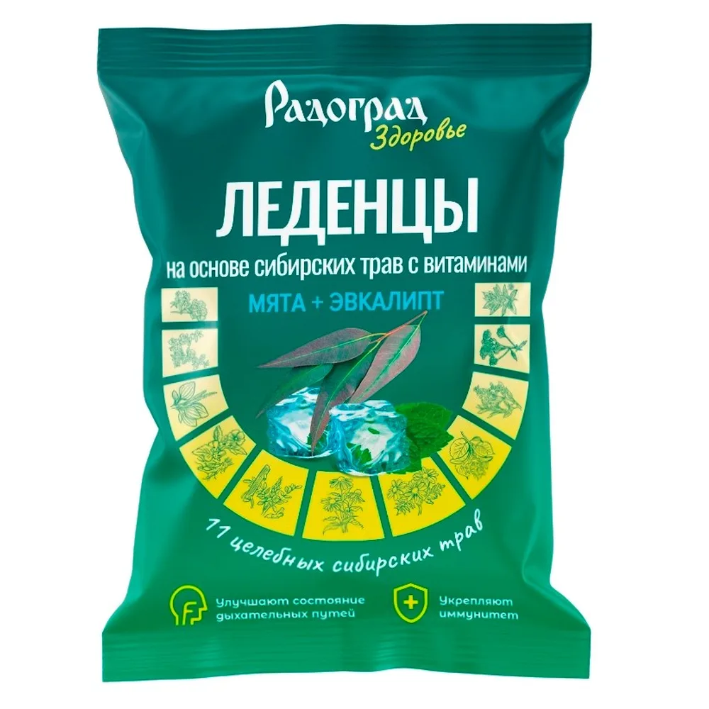 Radograd Siberian Herb Candies with Vitamins Mint-Eucalyptus Flavor 15 pcs 3.2 g each