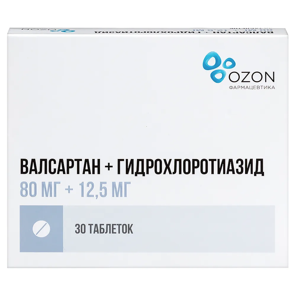 Valsartan + Hydrochlorothiazide 80 mg + 12.5 mg 30 coated tablets