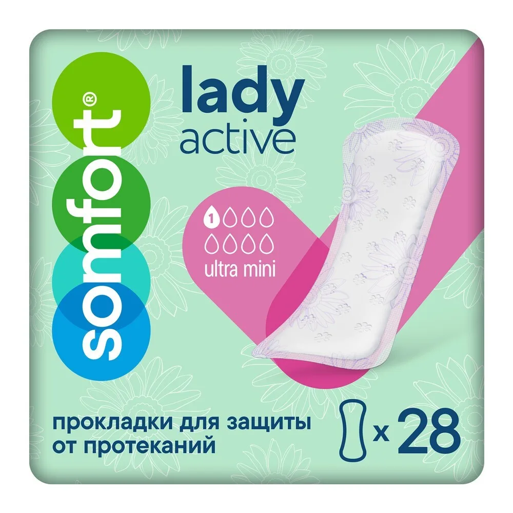 Somfort Lady Active Ultra Mini Absorbent Feminine Pads 28 pcs.