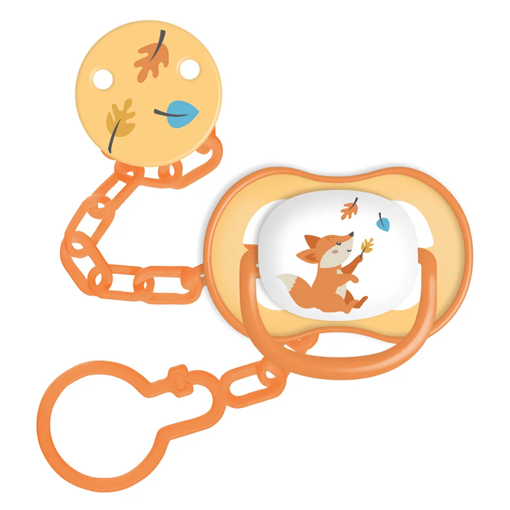 Mama Tama silicone symmetrical pacifier with holder 6-18 months 1 pc./orange