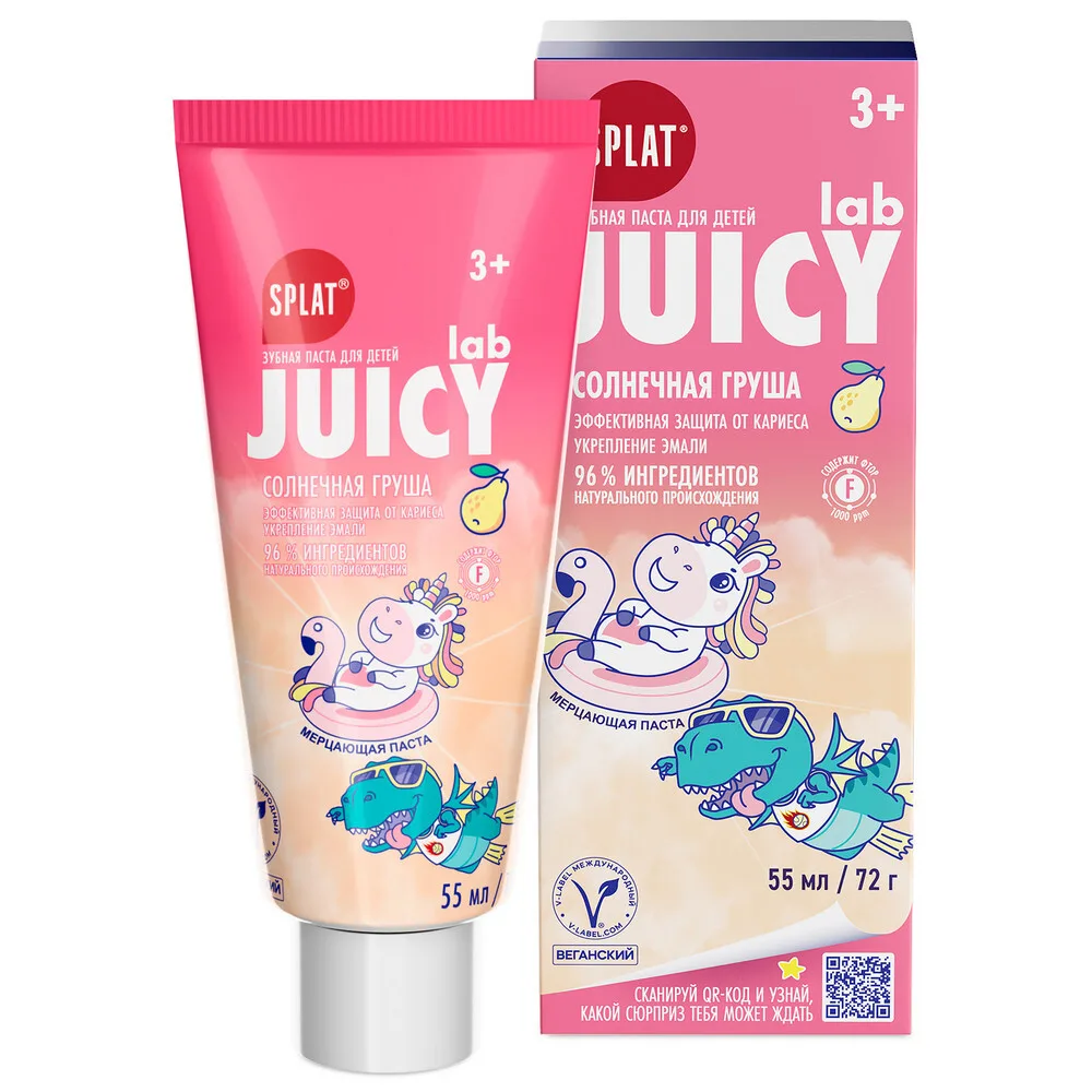 Splatt Juicy Lab Toothpaste with Fluoride Sunny Pear for Cavity Protection Children's 72 g
