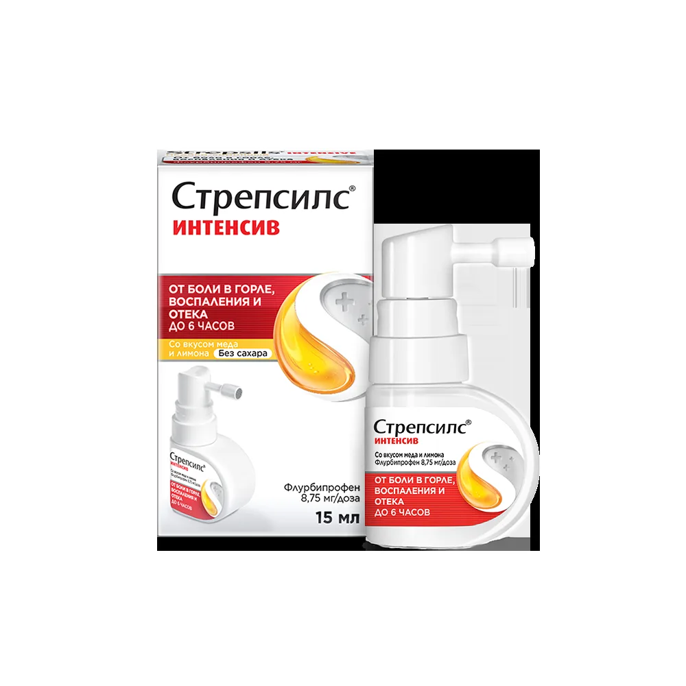 Strepsils Intensive 8.75 mg/dose spray for local use, 15 ml with honey and lemon flavor